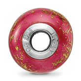 Sterling Silver 925 Dark Pink Ceramic Bead with Gold Foil Accents Elegant Design